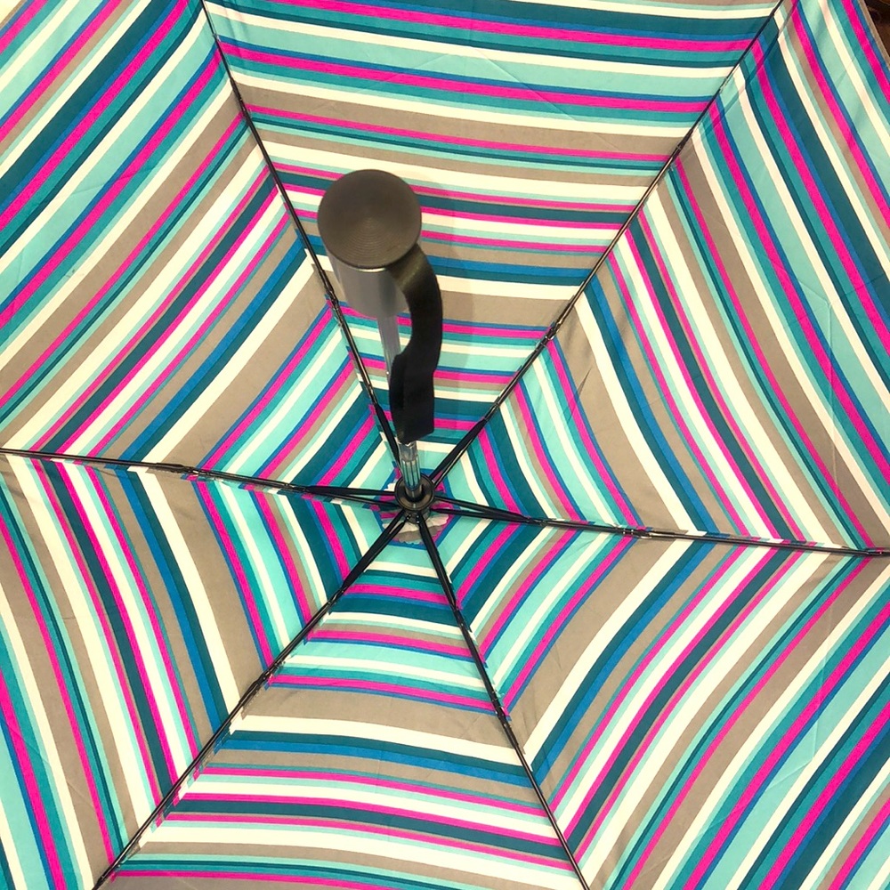 ShedRain Umbrella pink and blue striped  auto open and close w handle